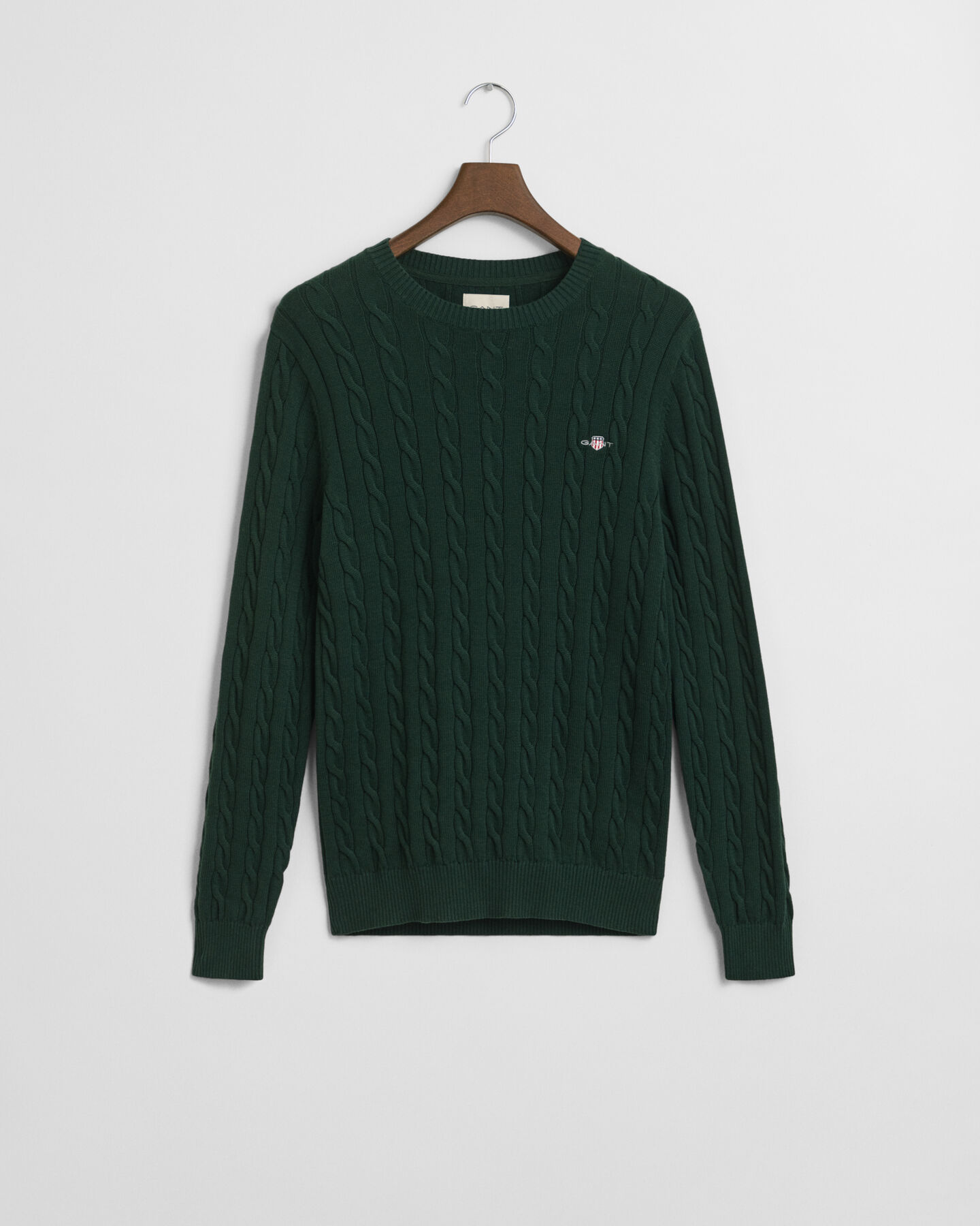 Crewneck sweater af bomuld med kabelstrik