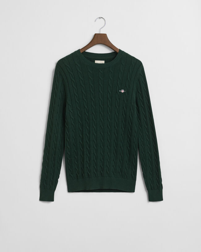 Crewneck sweater af bomuld med kabelstrik