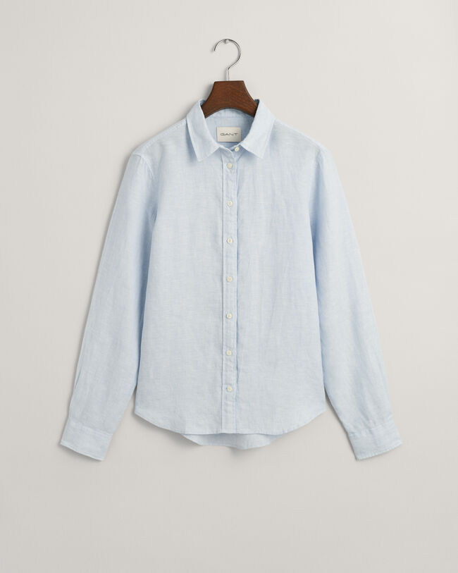 Regular fit skjorte af hør-chambray