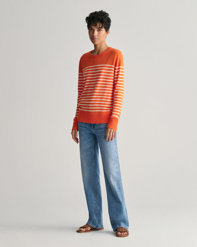 Fint strikket sweater med striber og crewneck