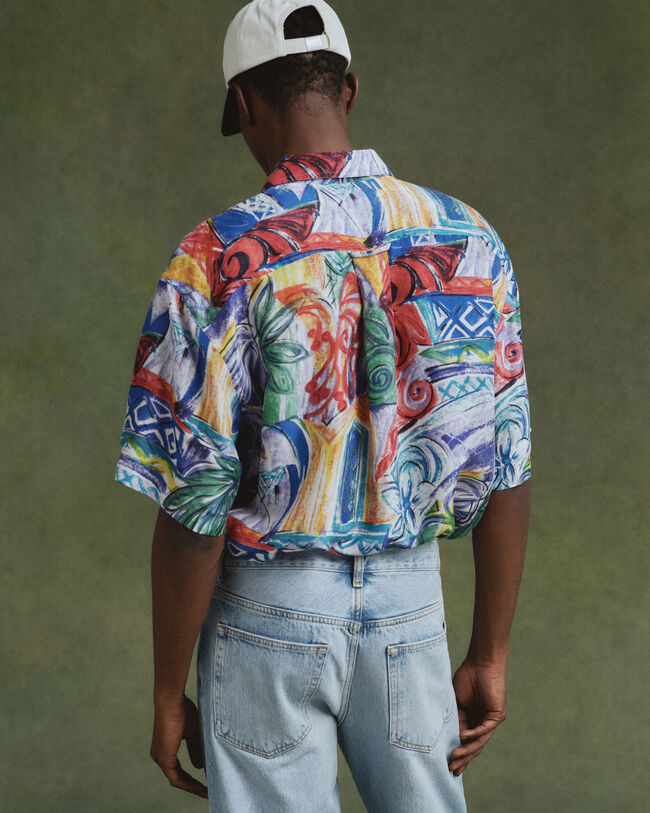 Relaxed fit silkeskjorte med tryk