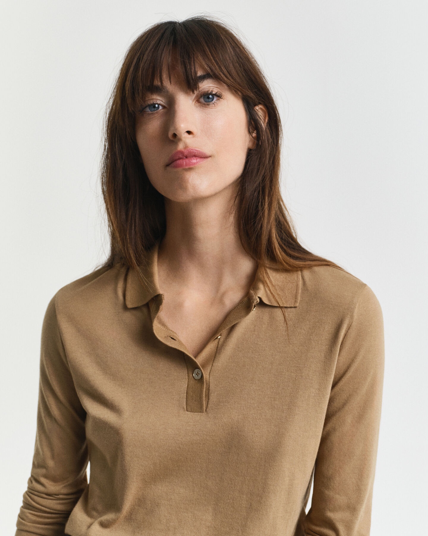 Sømløs langærmet poloskjorte med knapper