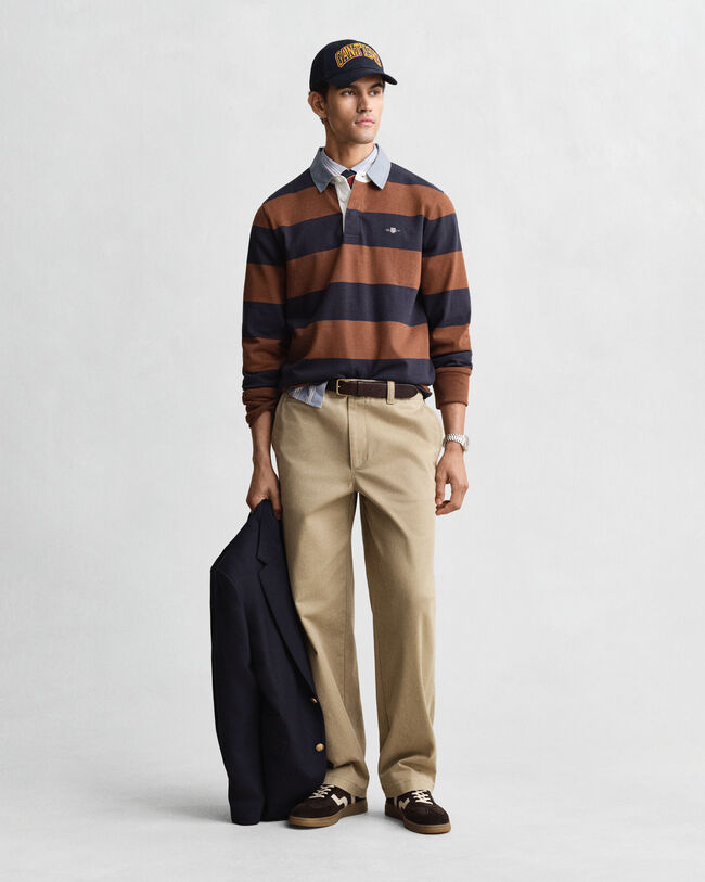 Stribet Heavy Rugger med krave i chambray