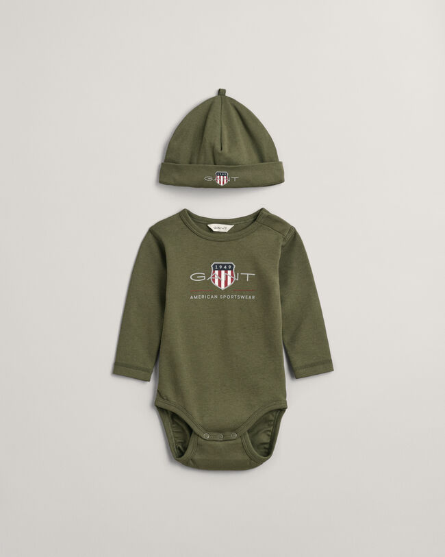Baby Archive Shield bodysuit og beanie