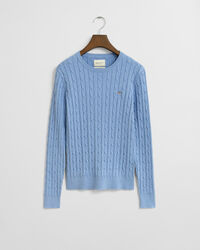 Crewneck sweater af strækbomuld med kabelstrik