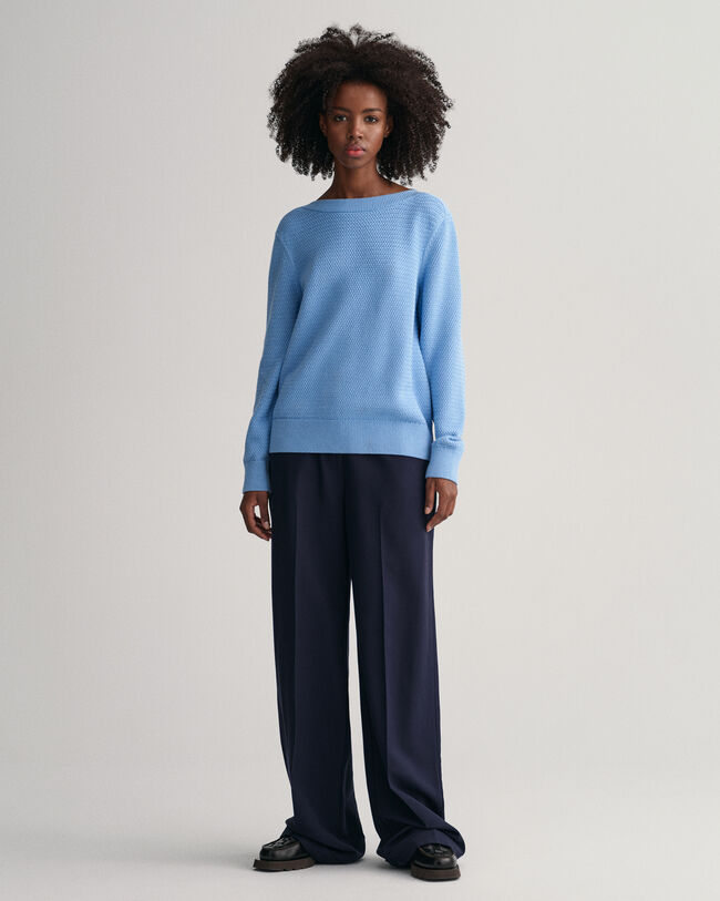 Tekstureret bomuldssweater med bådudskæring