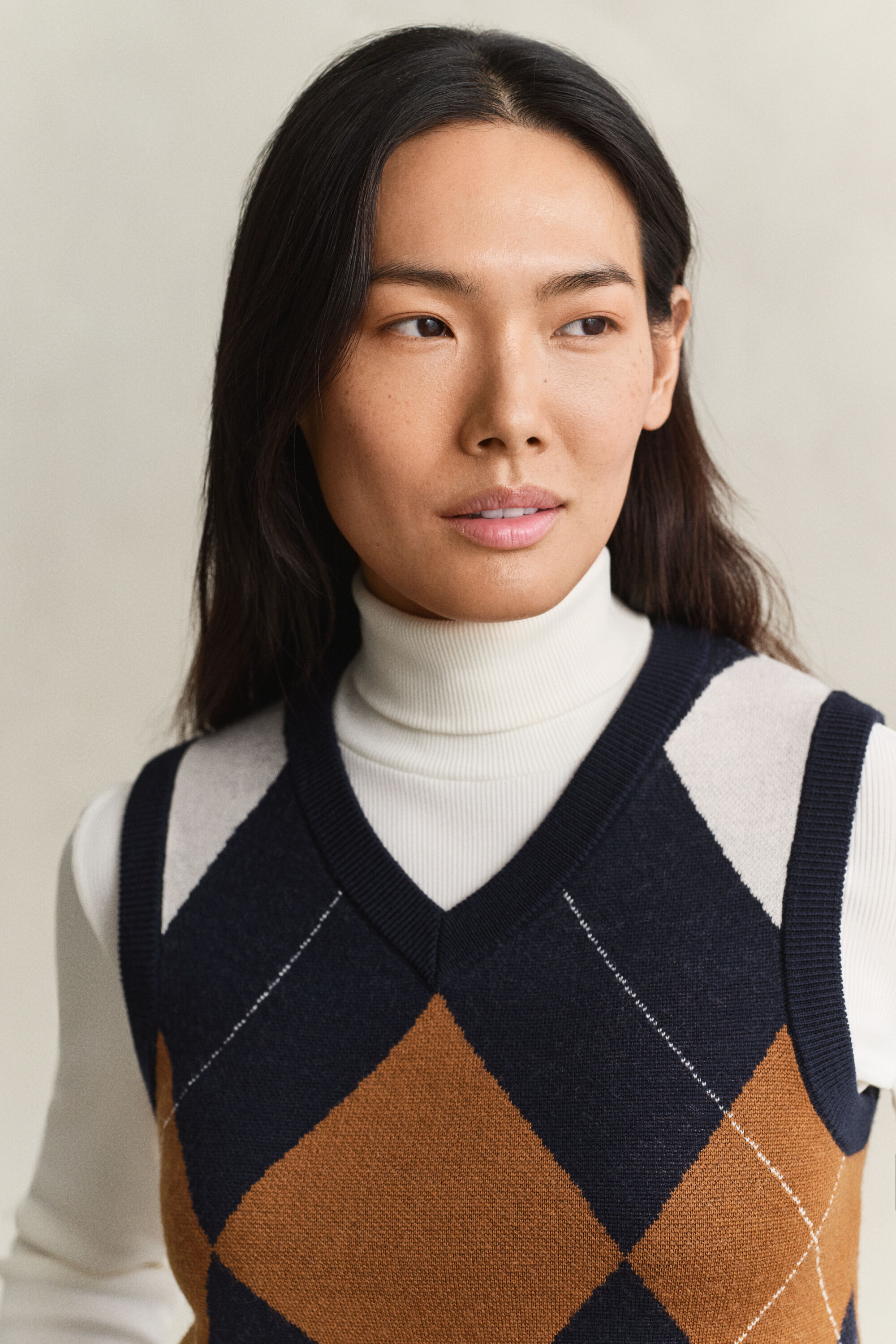 Strikket argyle vest i uld