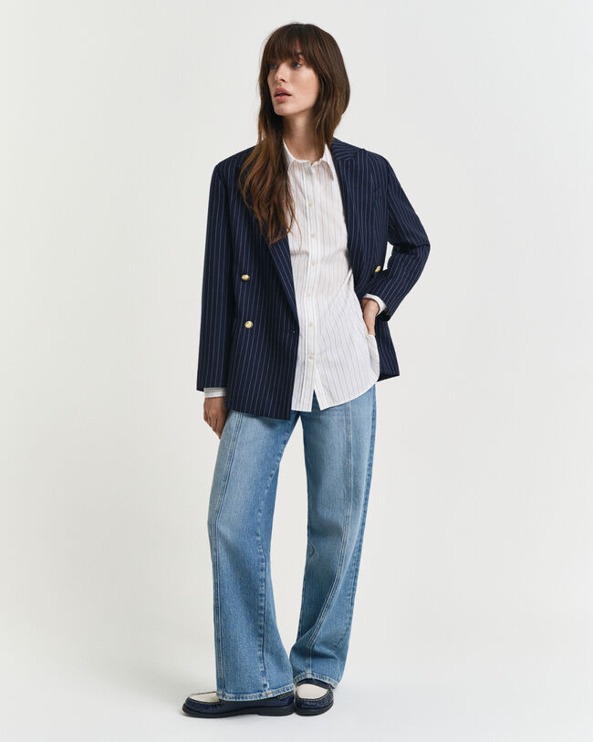 Relaxed fit skjorte med striber og voluminøse ærmer