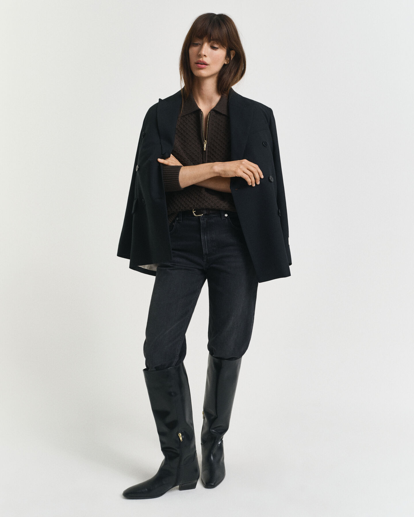 Tekstureret sweater af bomuld med halv lynlås