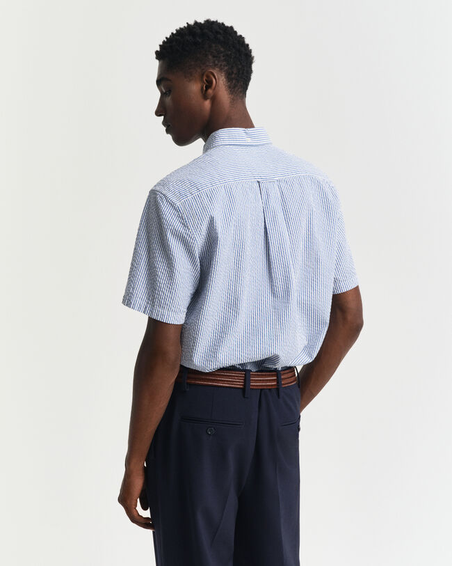 Regular fit stribet seersucker skjorte med korte ærmer