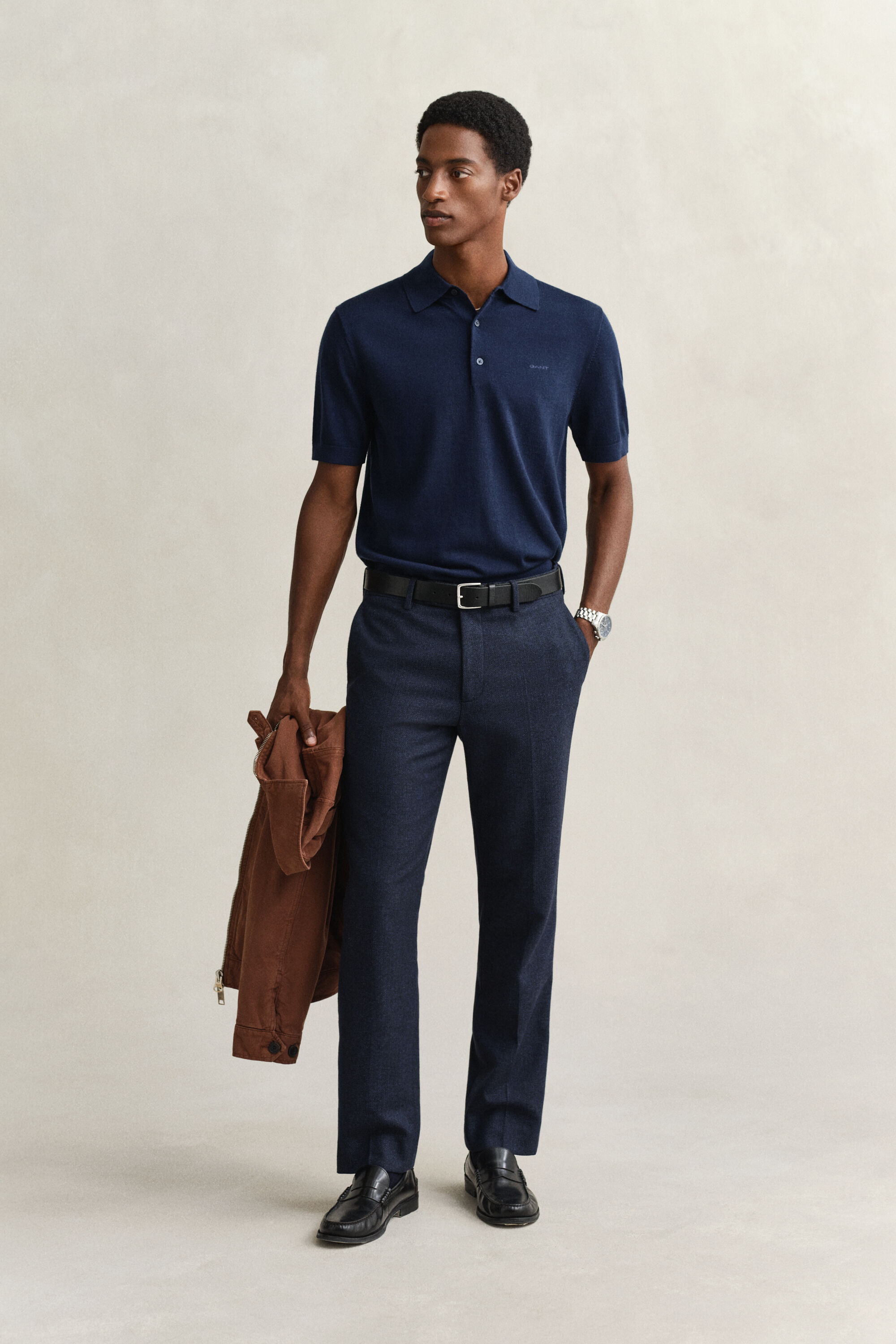 Kortærmet polosweater af ekstra fin merinould