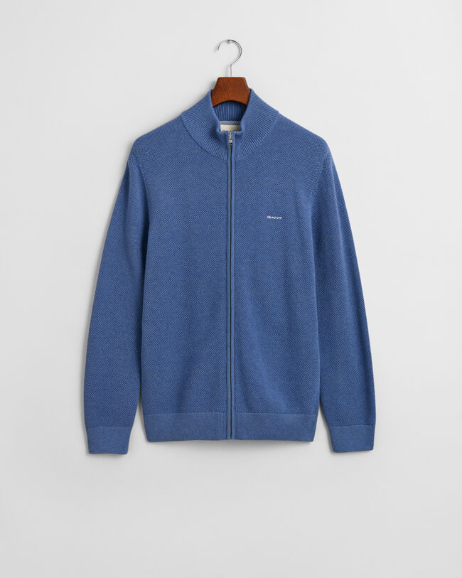 Cardigan af bomuldspiqué med lynlås