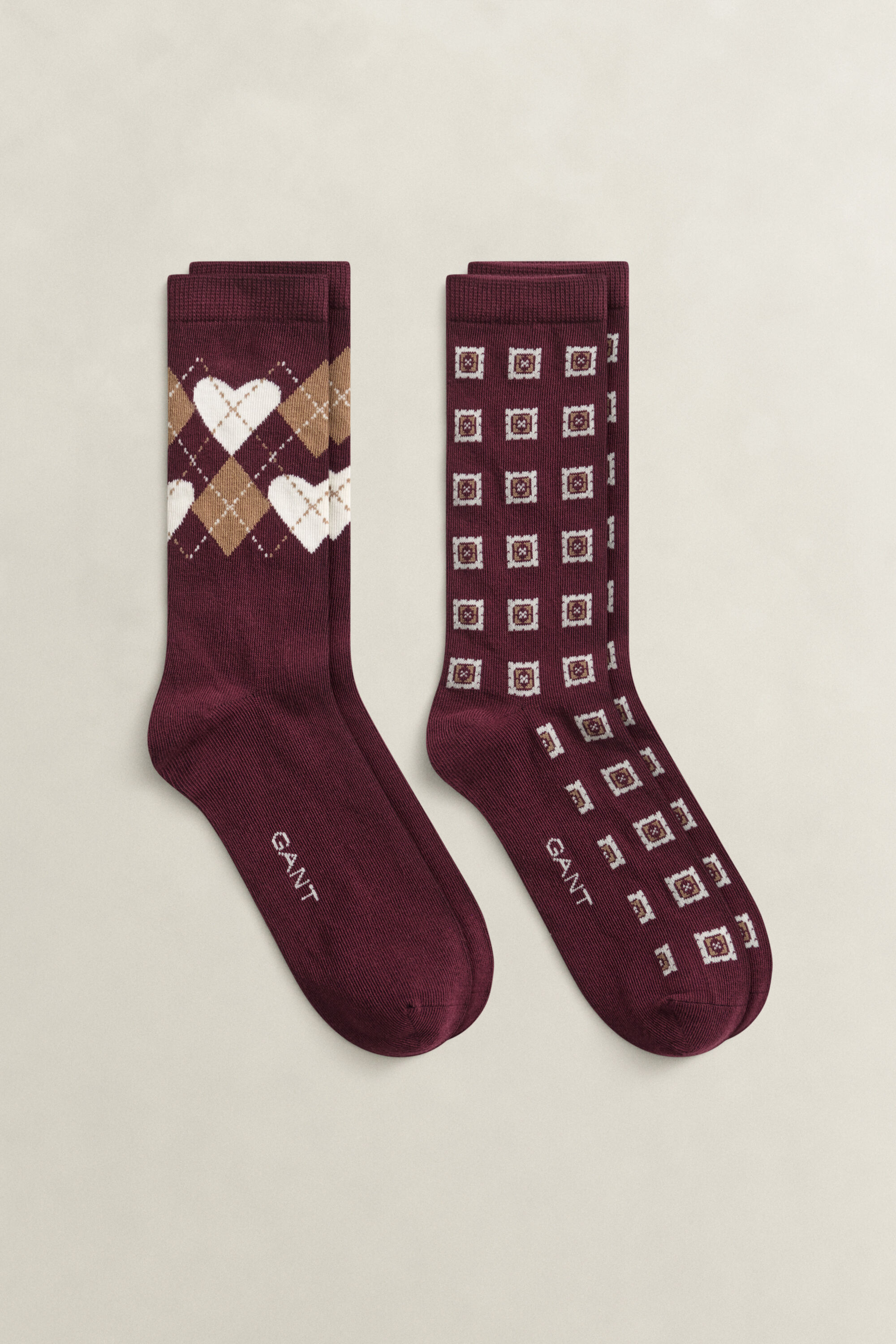 2-Pack Argyle hjertesokker i gaveæske