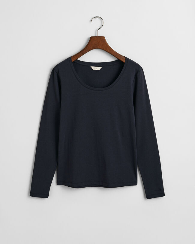 Langærmet top med rund halsudskæring