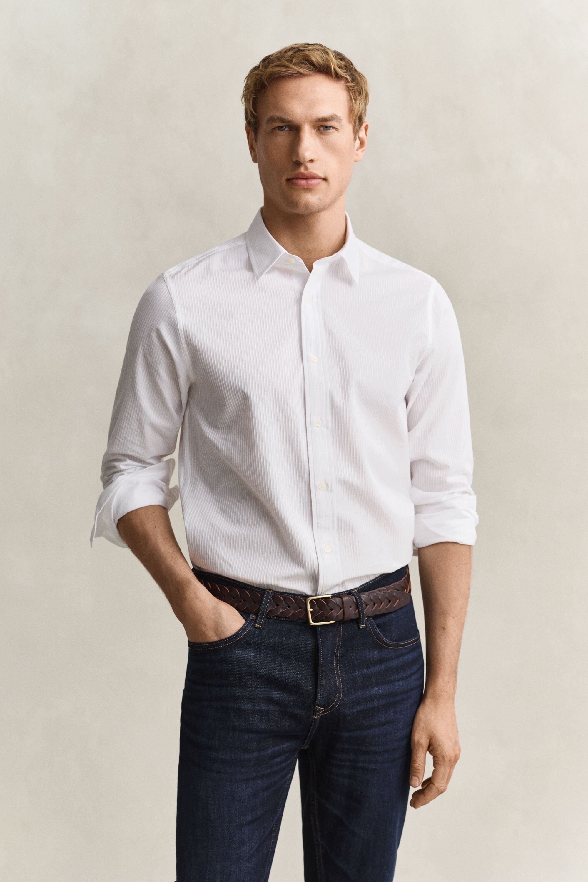 Regular fit dobby-stribet skjorte
