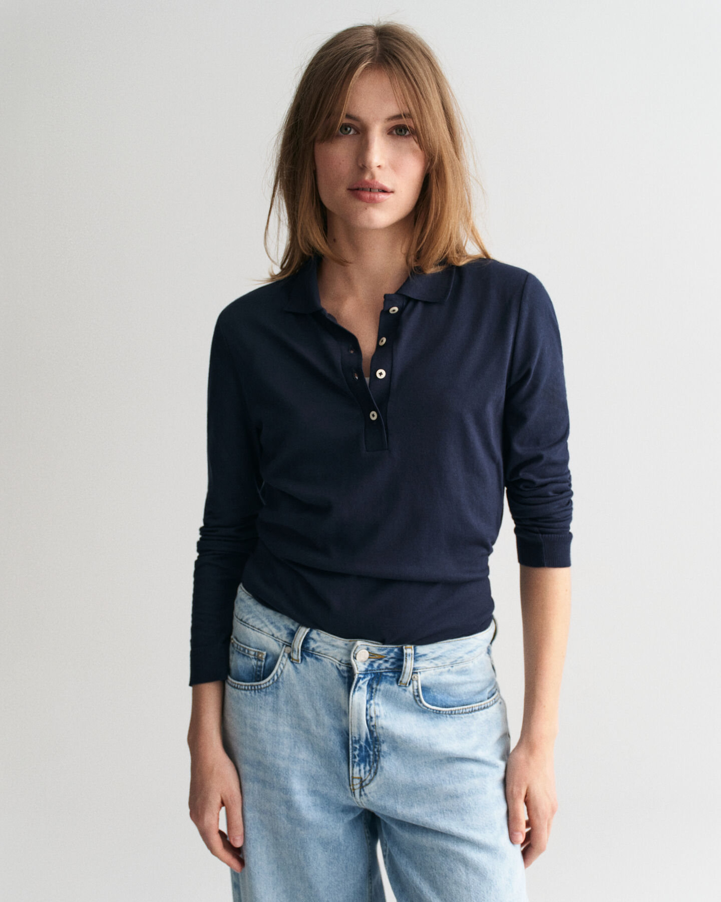 Sømløs langærmet poloskjorte