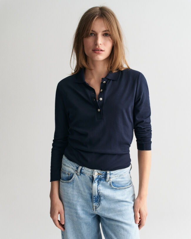 Sømløs langærmet poloskjorte