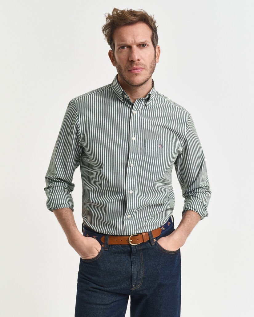 Regular fit klassisk stribet poplin-skjorte