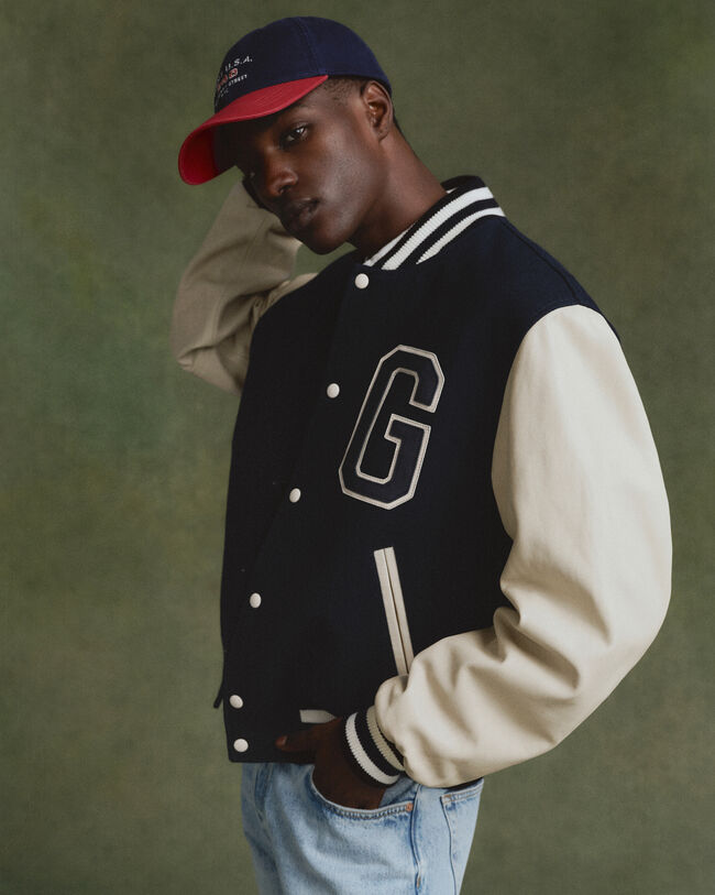 Varsity Jacket i l&aelig;derblanding