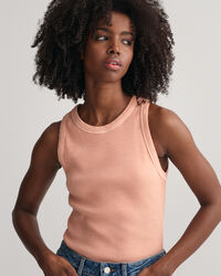 Sunfaded ribstrikket tank-top med høj hals