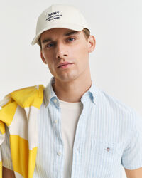 Regular fit stribet skjorte af hør og bomuld med korte ærmer