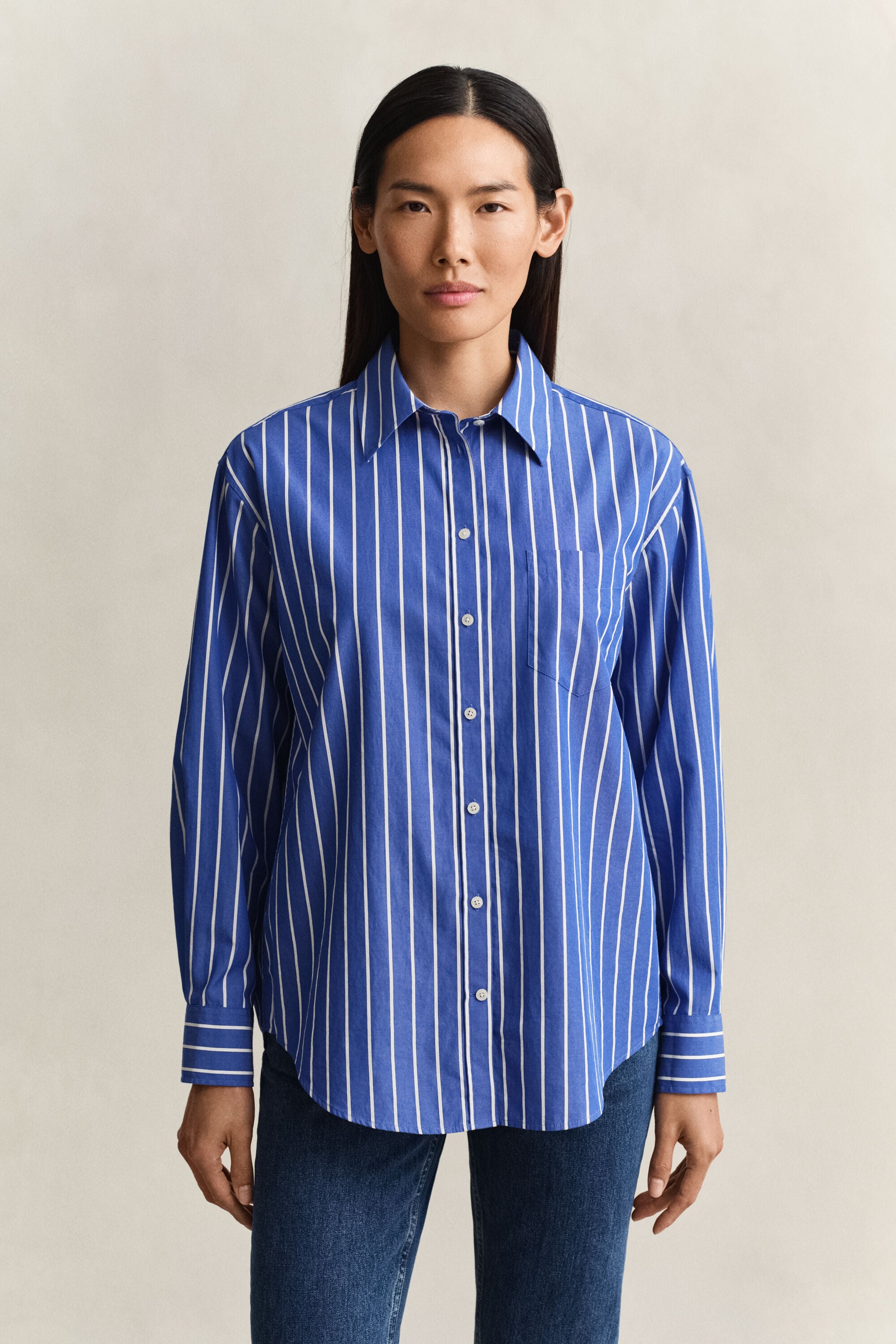 Relaxed fit klassisk stribet poplin-skjorte