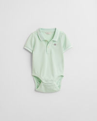 Baby piqu&eacute; bodysuit med kontrastfarvede striber