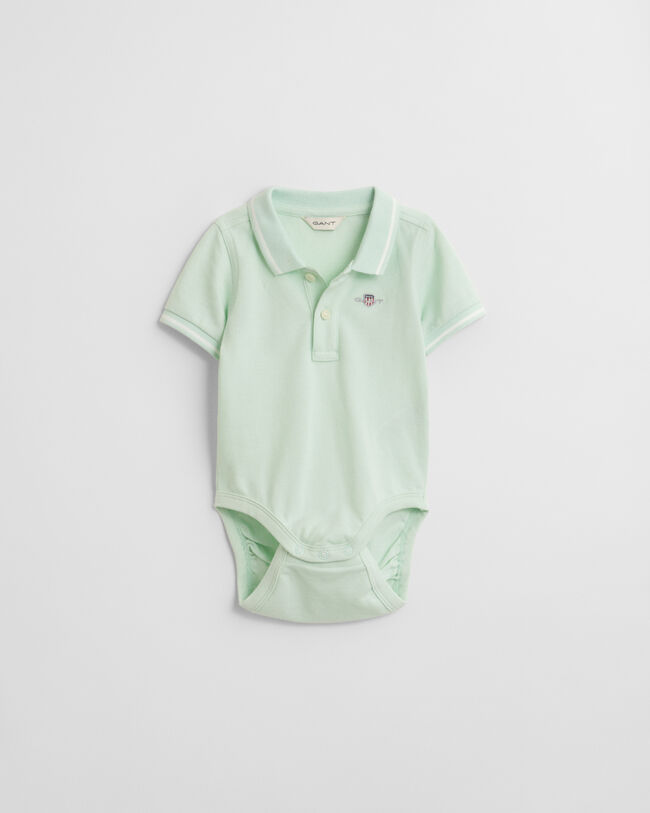 Baby piqu&eacute; bodysuit med kontrastfarvede striber