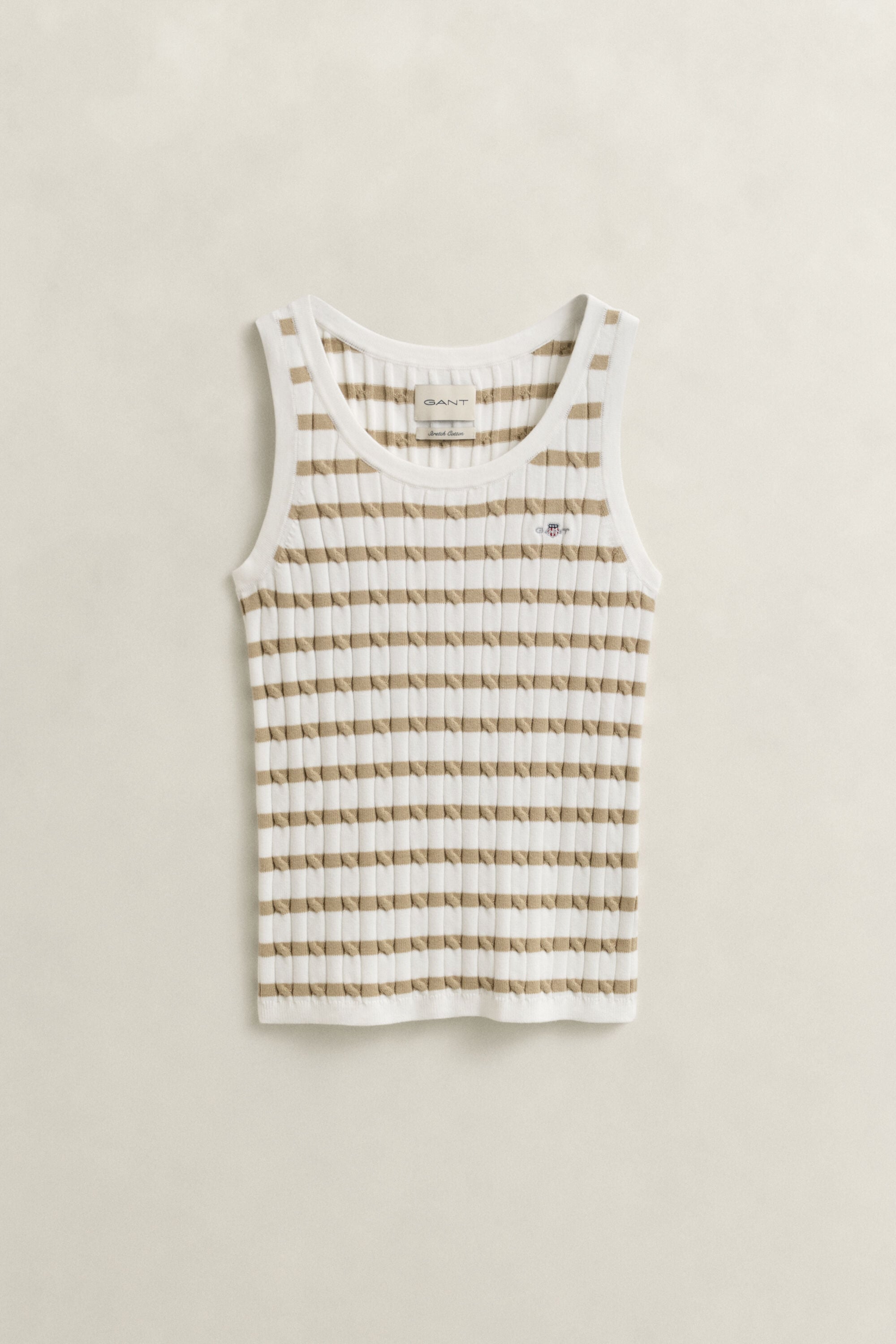 Stribet tanktop med kabelstrik
