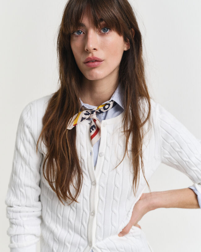 Cardigan af strækbomuld med kabelstrik