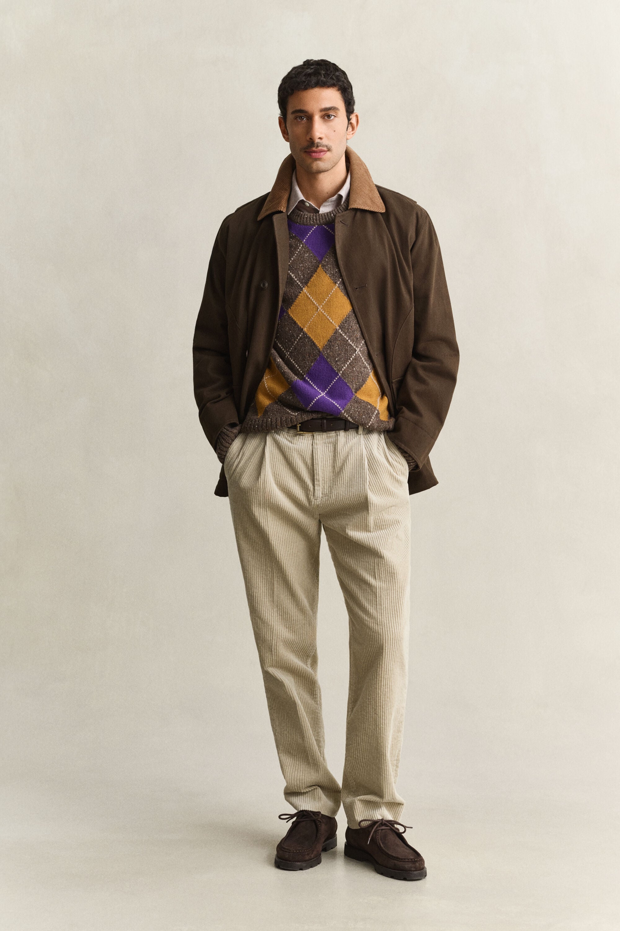 Crewneck sweater med argyle og nister