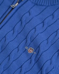 Kabelstrikket sweater af bomuld med halv lynlås