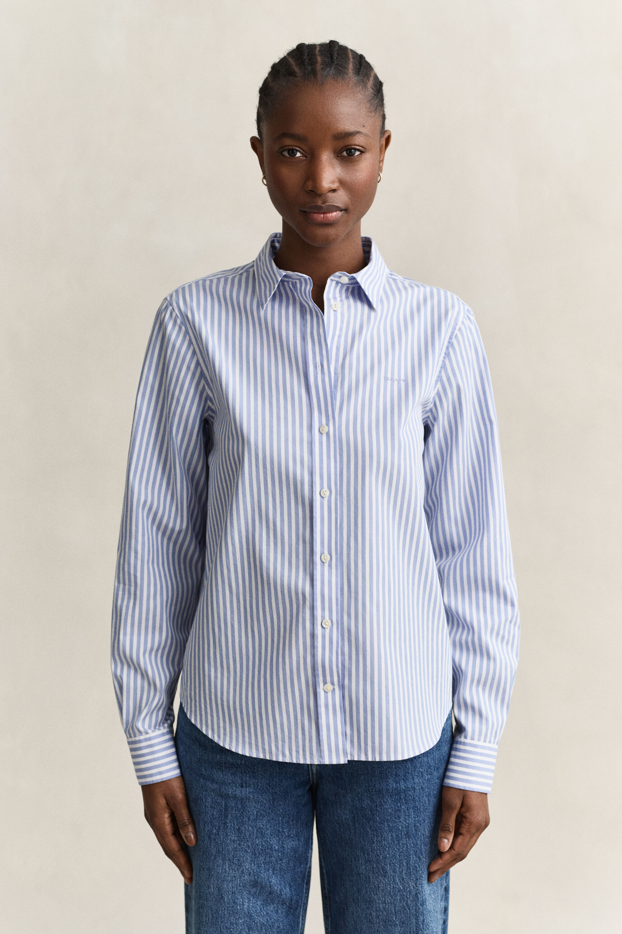 Regular fit stribet klassisk poplin-skjorte