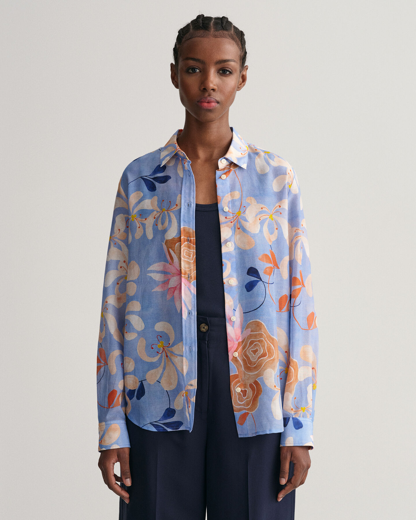 Regular fit bomuldssilkeskjorte med Floral-tryk