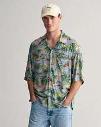 Relaxed Fit Hawaiian Print skjorte med korte ærmer