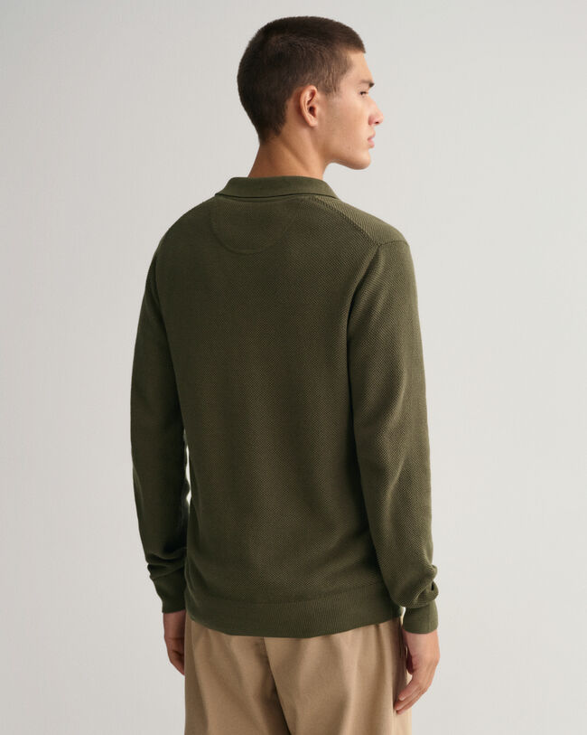 Polo sweater af bomuldspiqu&eacute;