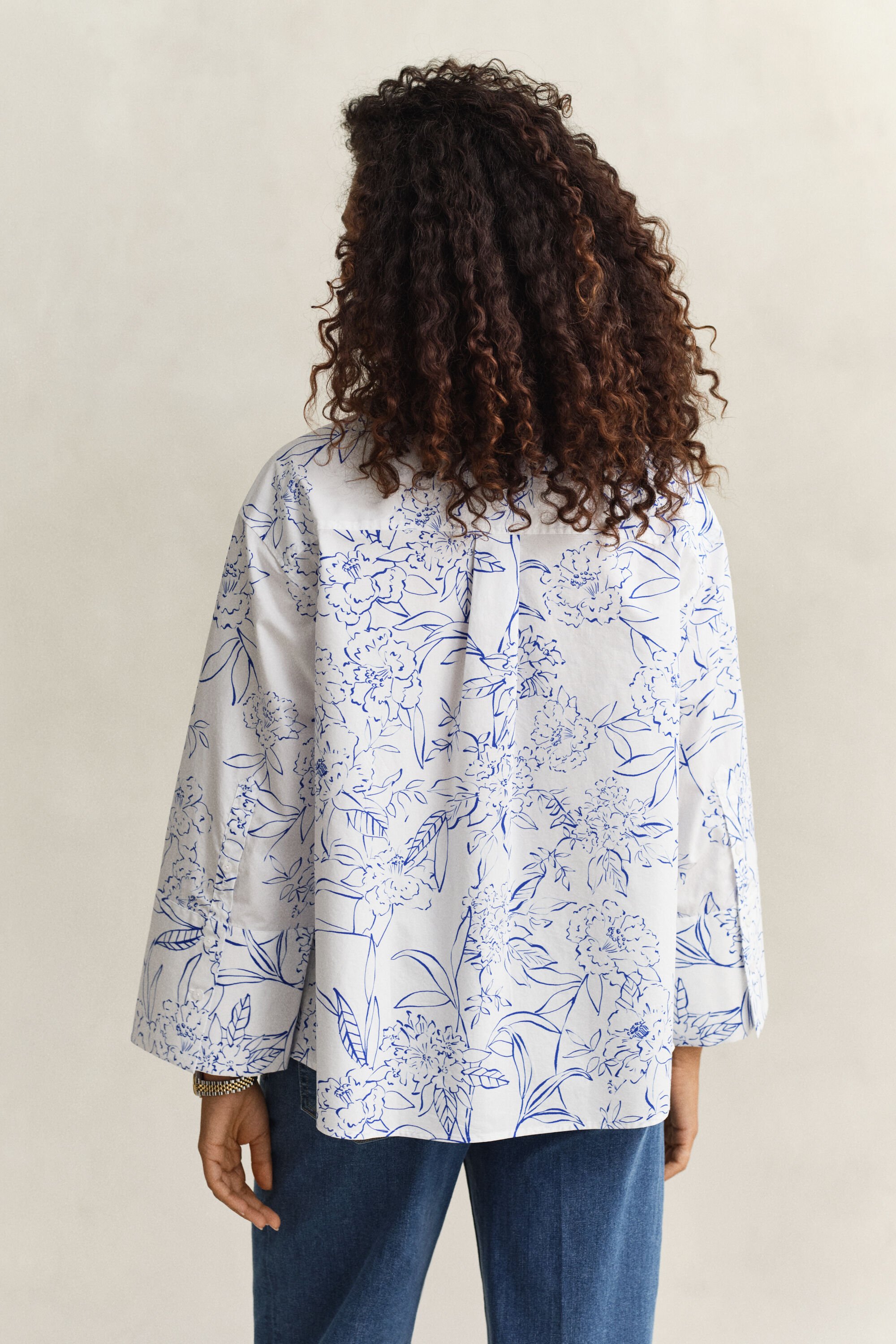 Blomstret poplin-skjorte