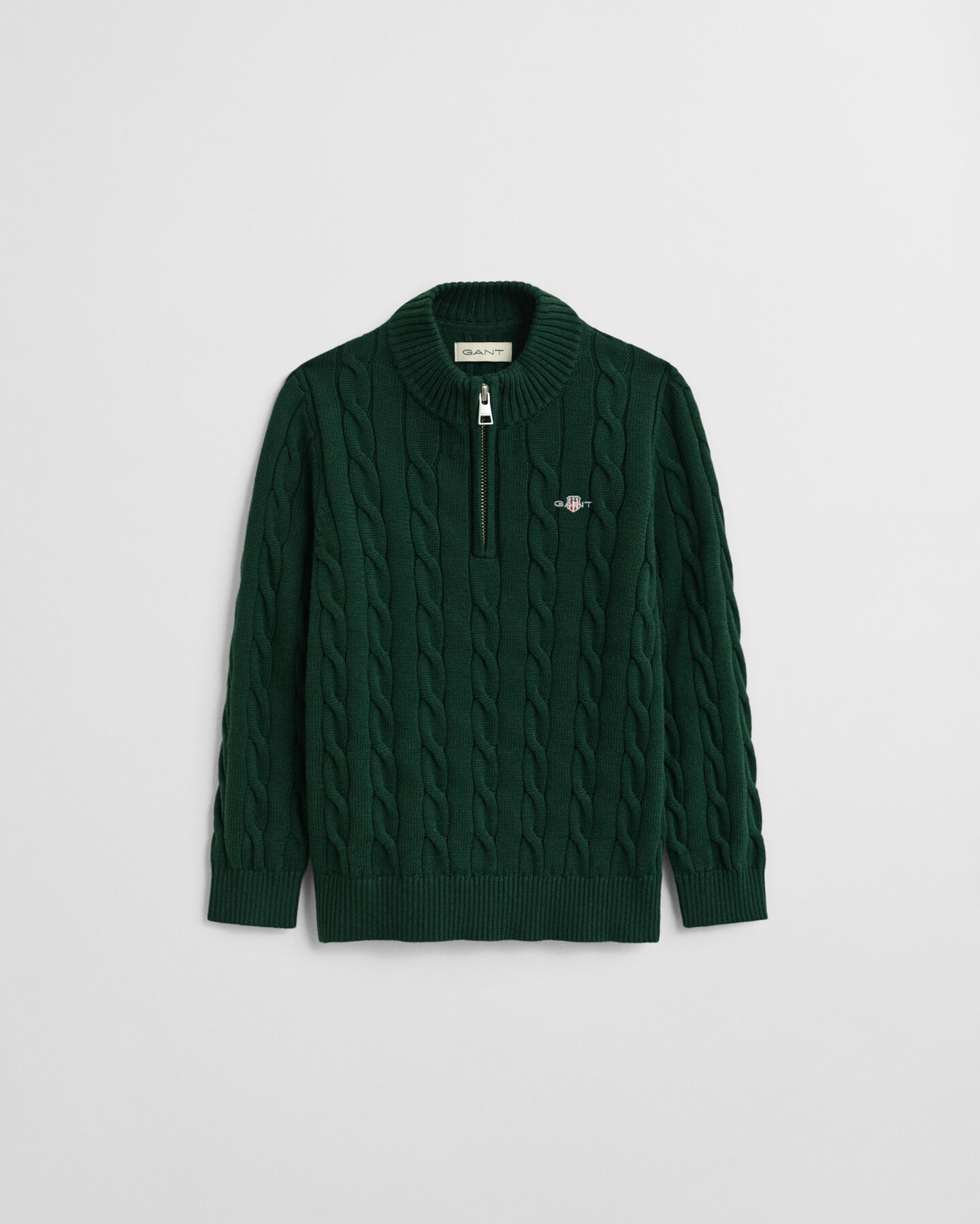 Kids sweater af bomuld med kabelstrik og halv lynlås