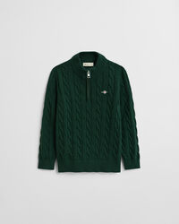 Kids sweater af bomuld med kabelstrik og halv lynlås