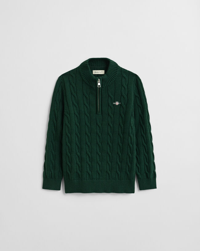 Kids sweater af bomuld med kabelstrik og halv lynlås