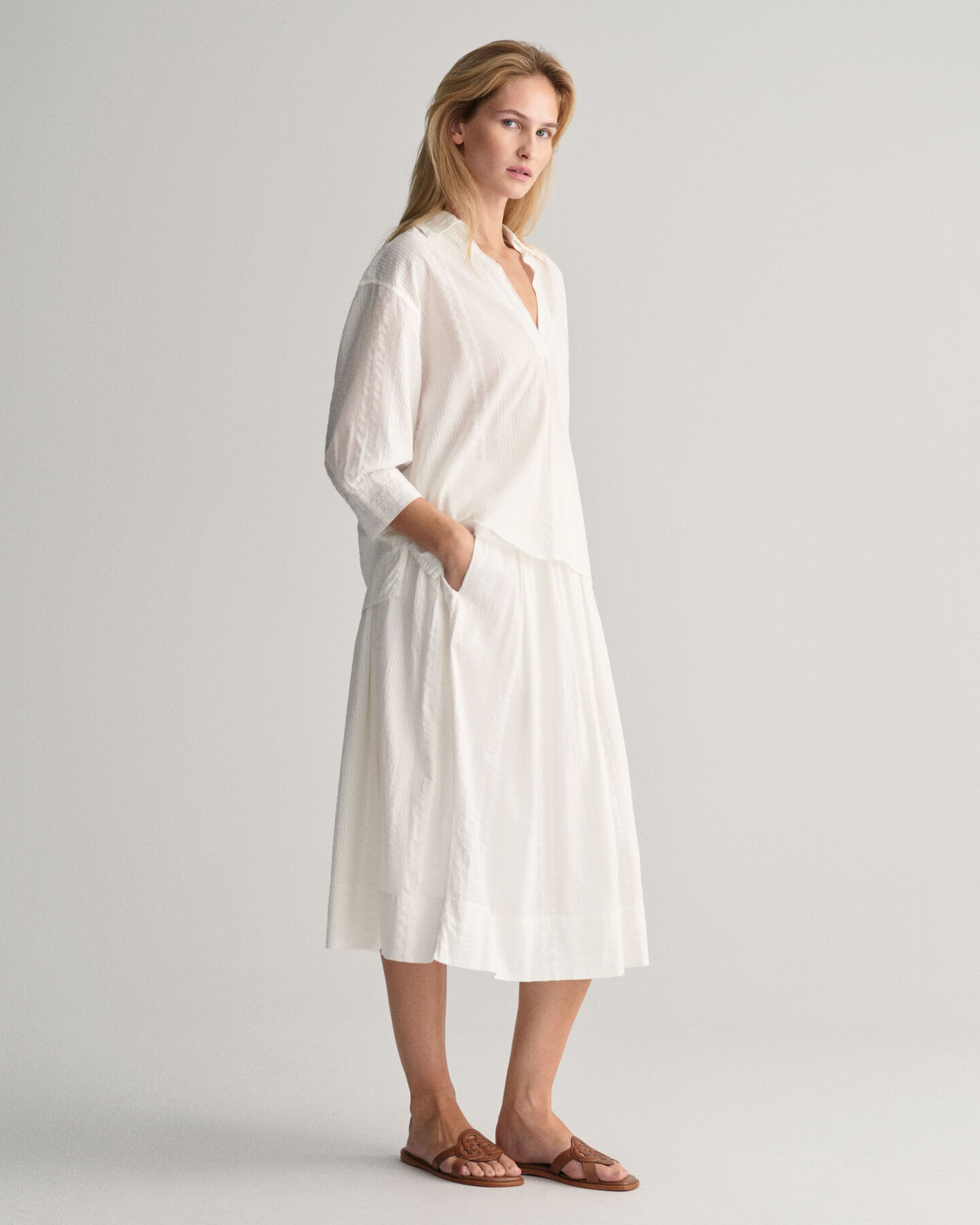 Relaxed fit popover skjorte med seersucker-striber