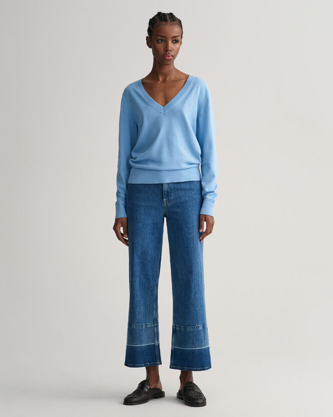 Sweater i let bomuld med V-hals