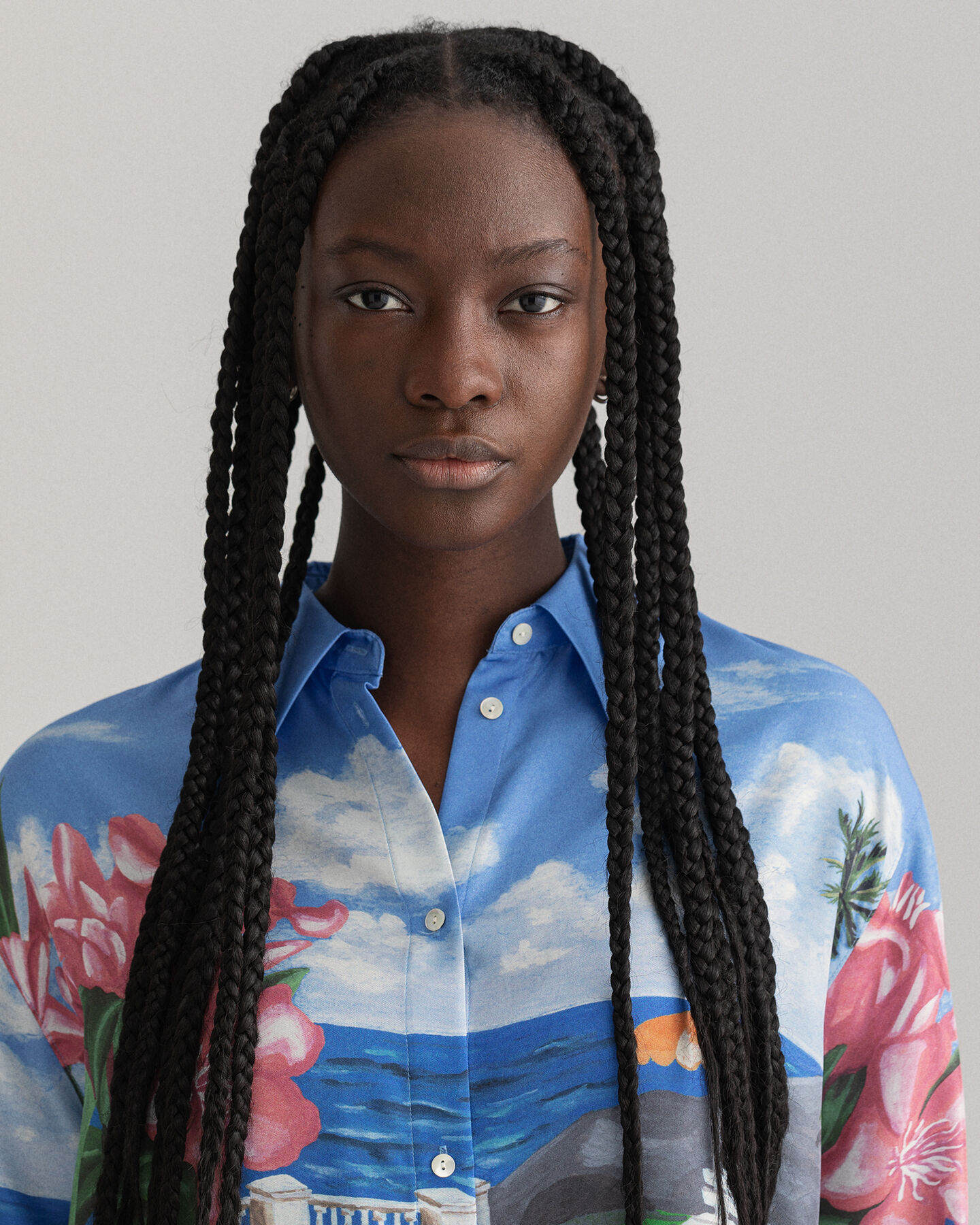 Silkeskjorte med Scenery-tryk