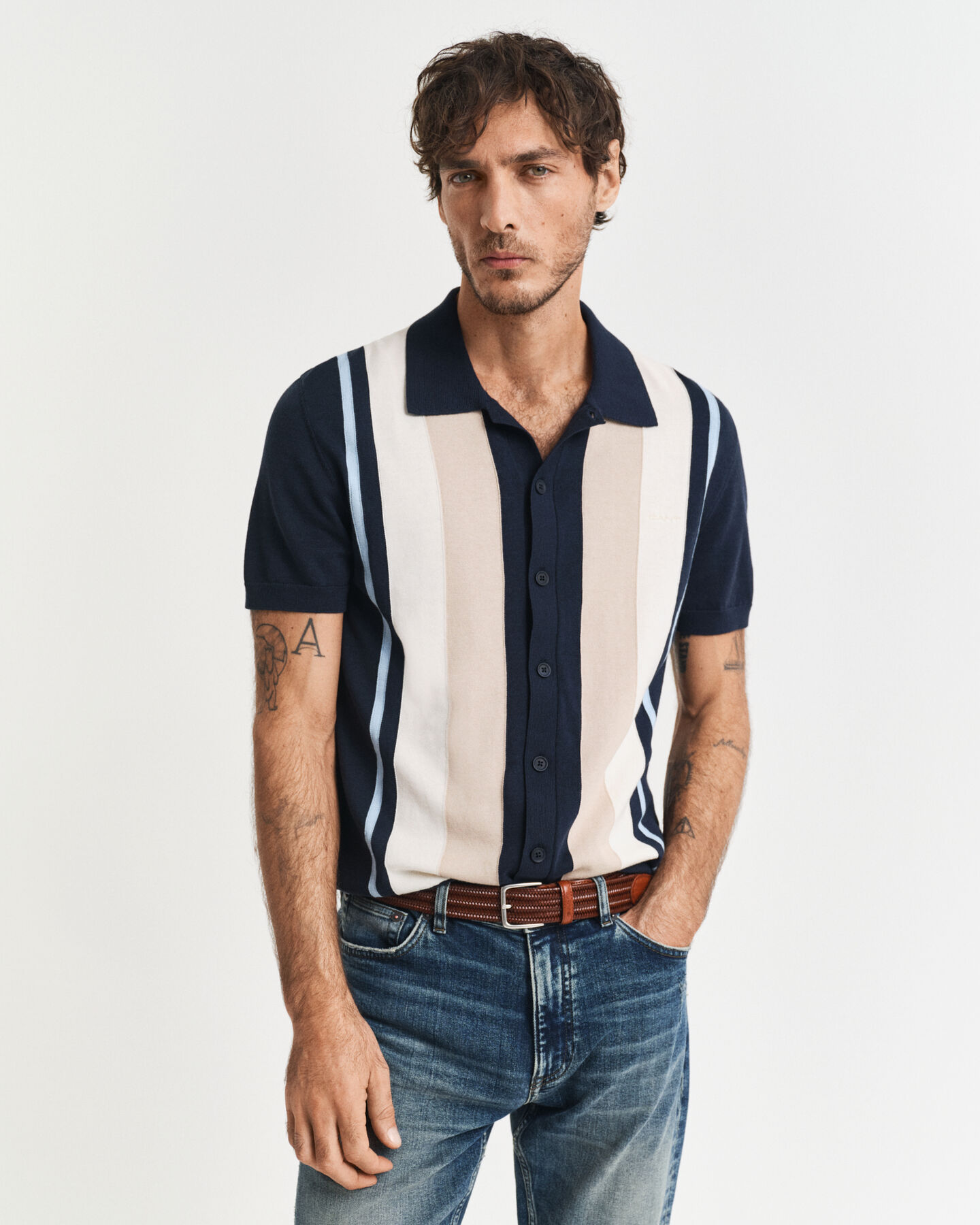 Poloskjorte i bomuld med farveblokke