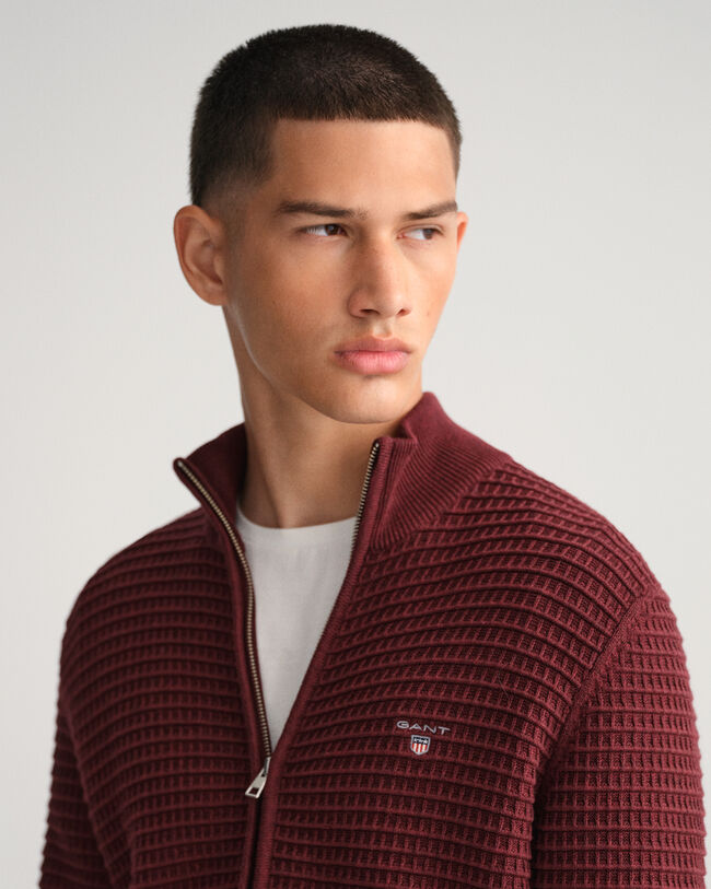 Texture bomuldssweater med hel lynlås