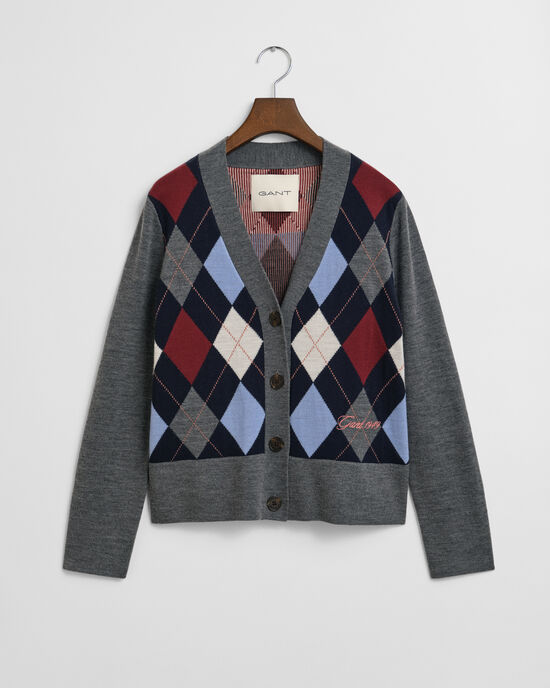Argyle cardigan med V-hals