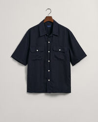 Relaxed fit skjorte af h&oslash;r og lyocell og korte &aelig;rmer