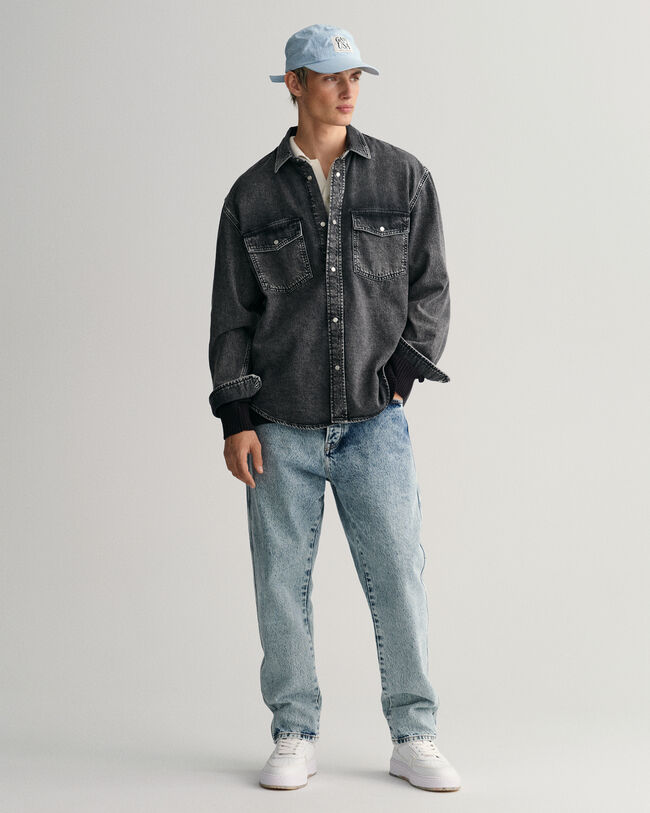 Oversized tung vasket denim-skjorte