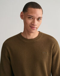 Ribstrikket crewneck sweater af bomuld og uld