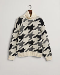 Houndstooth sweater med rullekrave